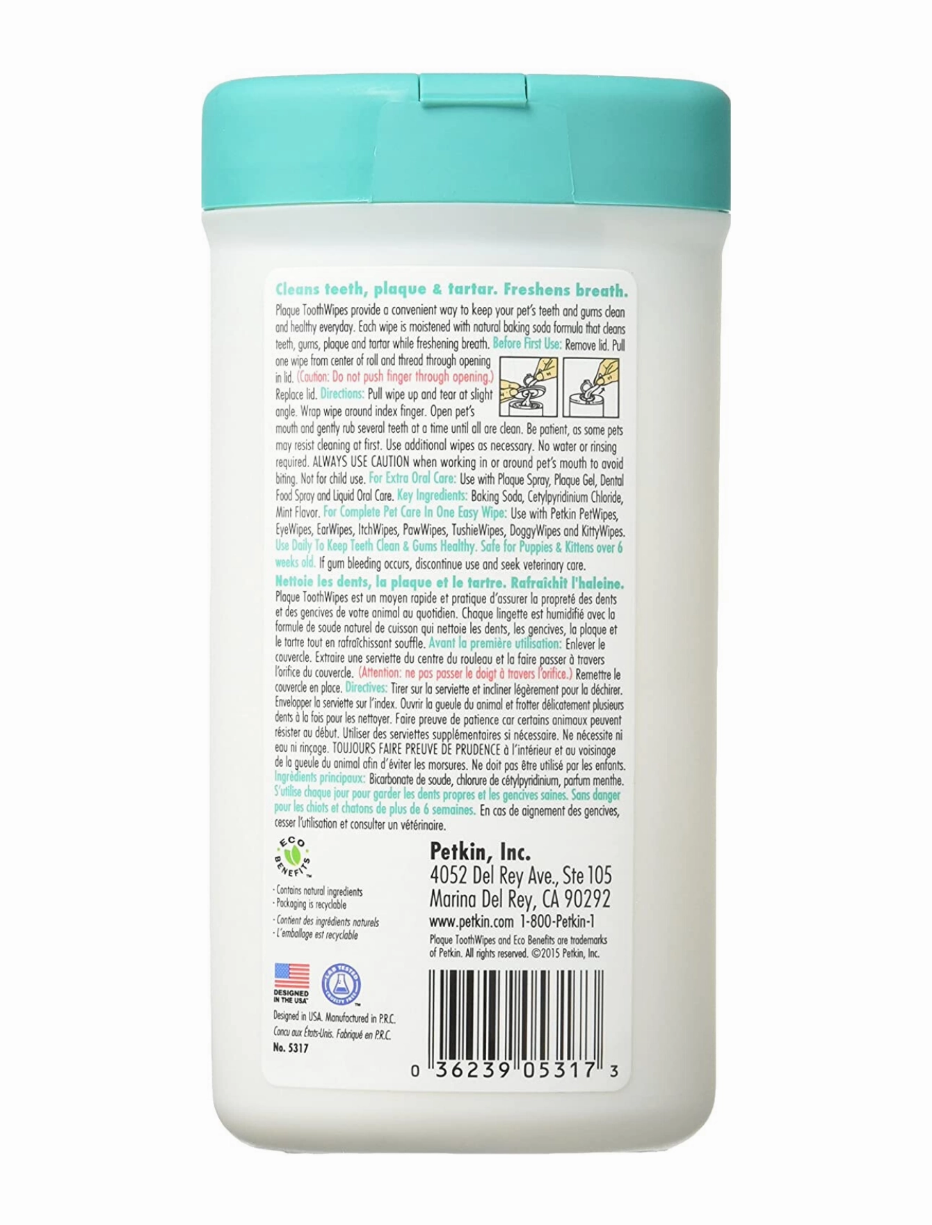 10% OFF: Petkin Tooth Wipes For Cats & Dogs 40pcs