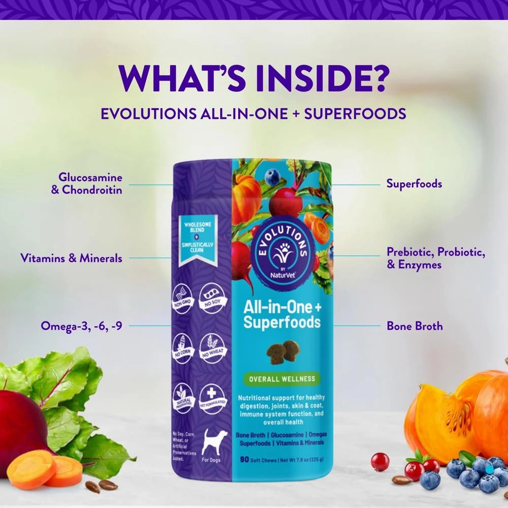 15% OFF (Exp Feb 25): NaturVet Evolutions All-in-One   Superfoods Supplement Chews For Dogs 90ct