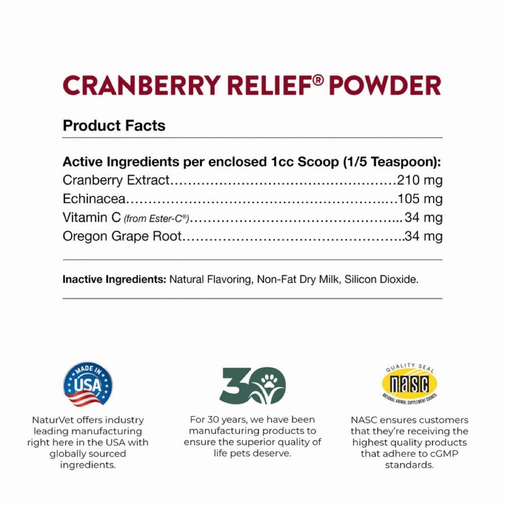 15% OFF: NaturVet Cranberry Relief Plus Echinacea Powder Supplement For Dogs & Cats 50g