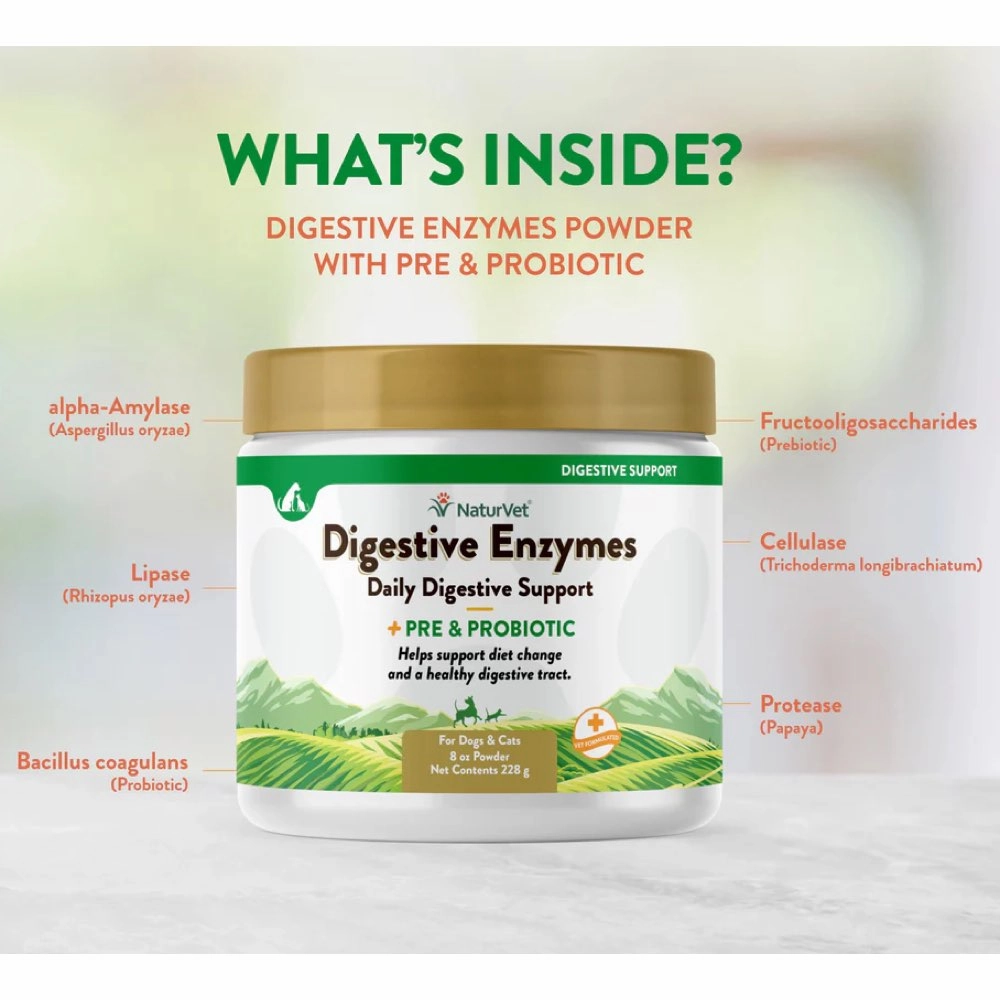 15% OFF: NaturVet Digestive Enzymes Plus Pre & Probiotics Powder Supplement For Dogs & Cats