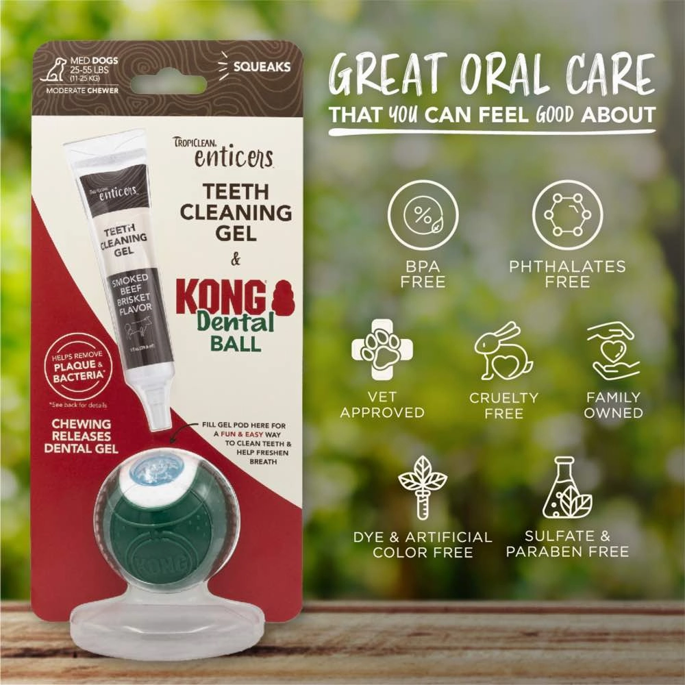 15% OFF:TropiClean Enticers Teeth Cleaning Gel & Kong Dental Ball Dog Toy (Small)