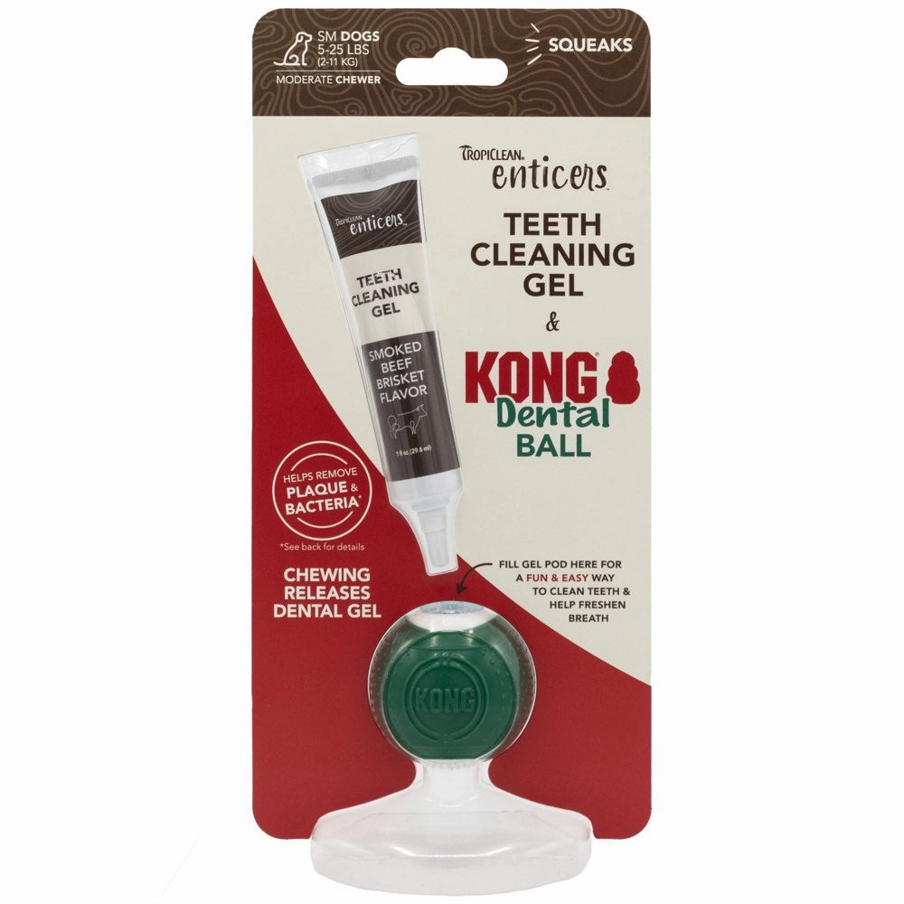 15% OFF:TropiClean Enticers Teeth Cleaning Gel & Kong Dental Ball Dog Toy (Small)
