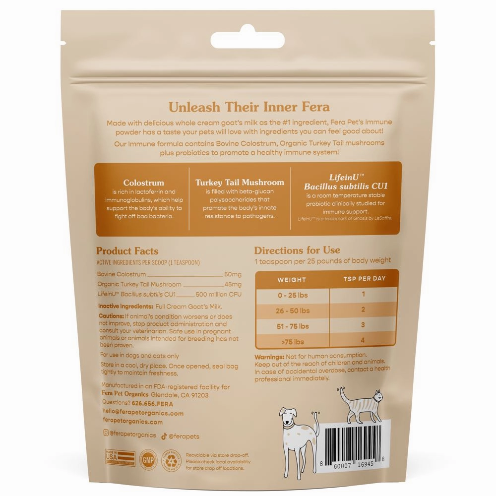 $5 OFF (Exp Sep 25): Fera Pets Immune Goat Milk Supplement Powder For Cats & Dogs 6.34oz
