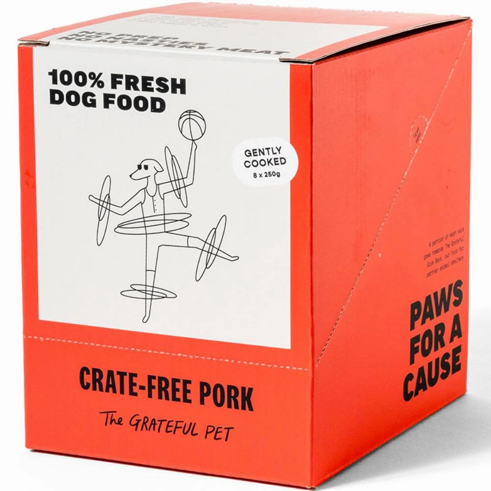 *FROZEN* The Grateful Pet Dog Gently Cooked Crate-Free Pork 2kg (250g x 8)