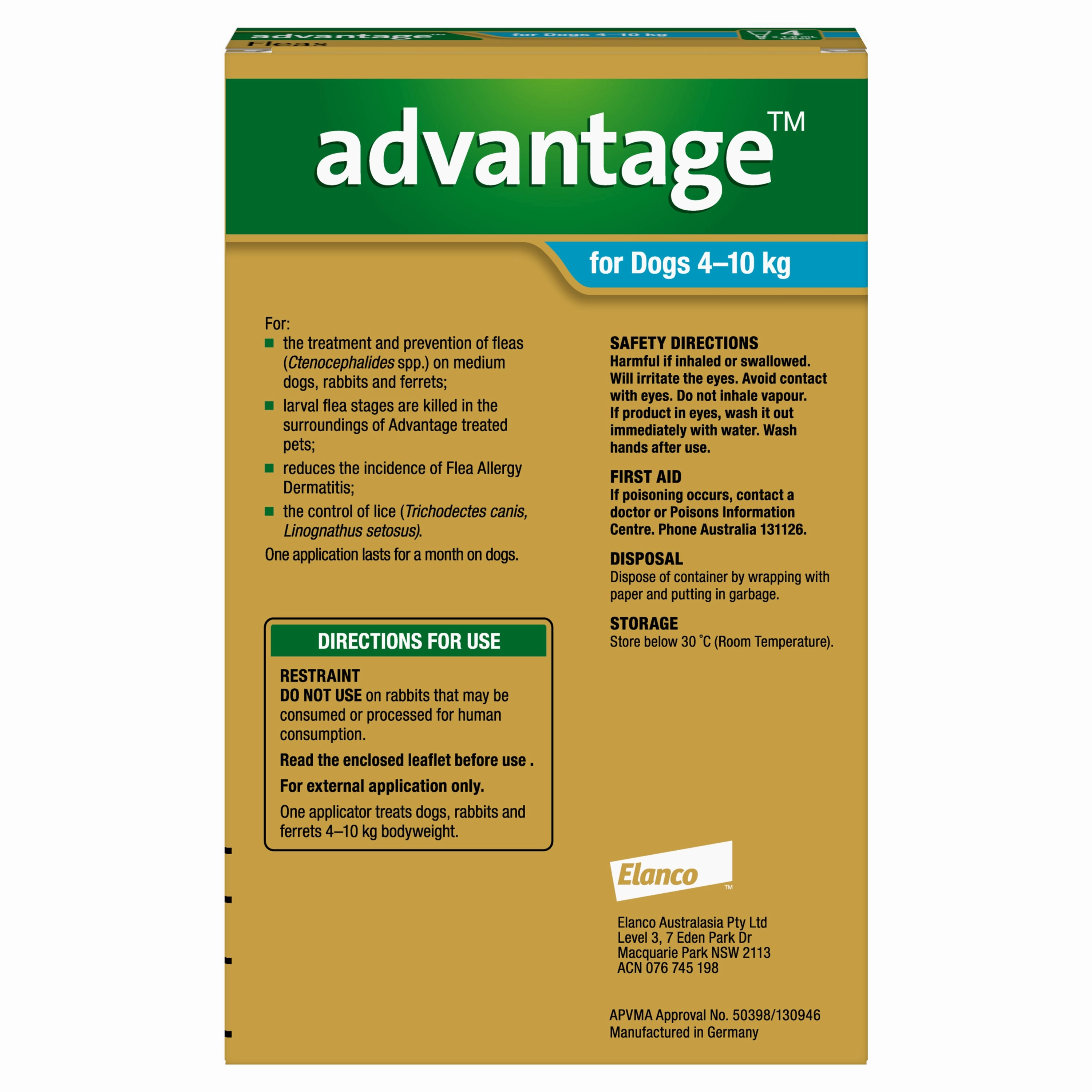 Advantage - Flea Treatment for Dogs 4-10kg (4pk)