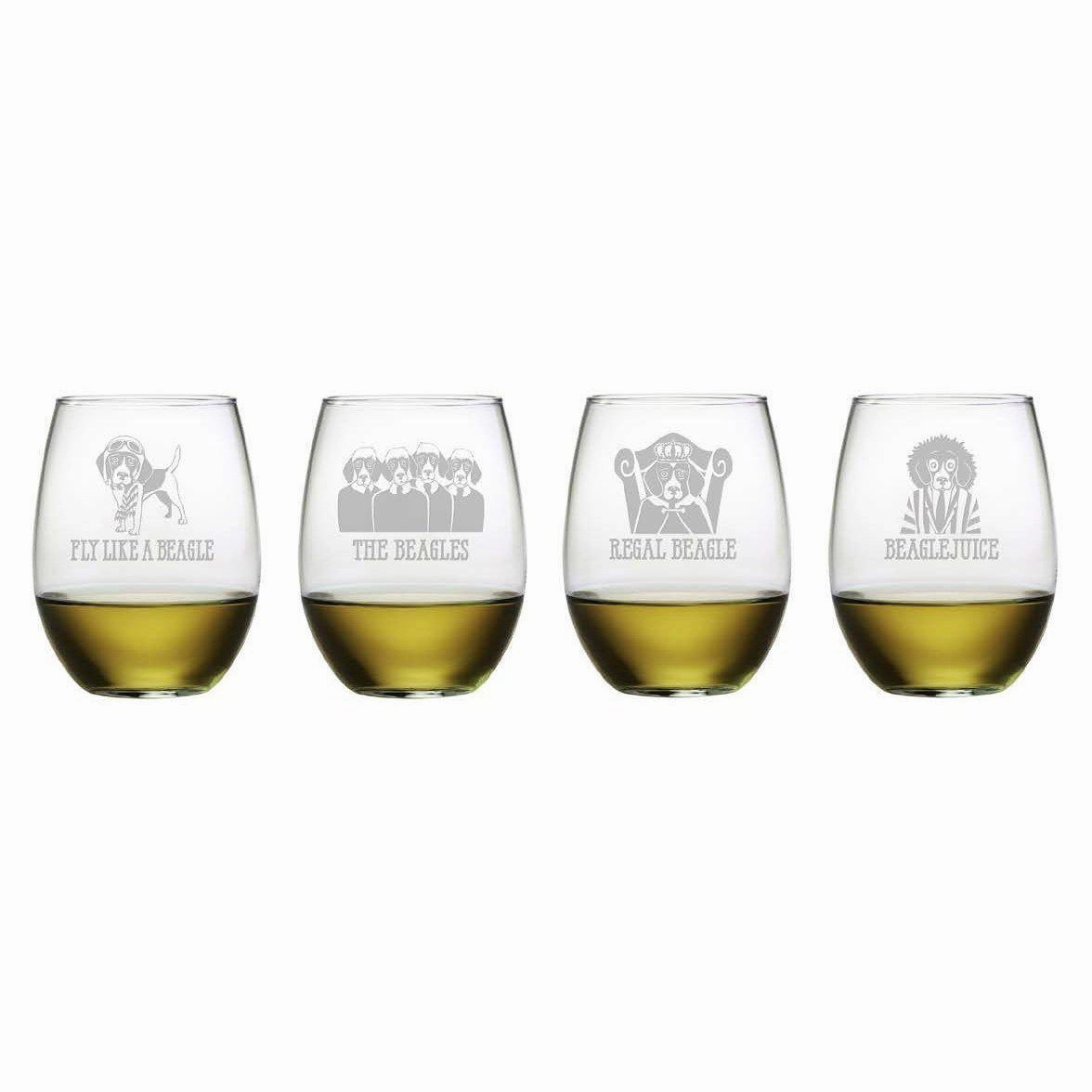 Beagle Assortment Stemless Wine Glasses, Set Of 4
