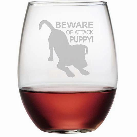 Beware Of Attack Puppy Stemless Wine Glasses, Set Of 4
