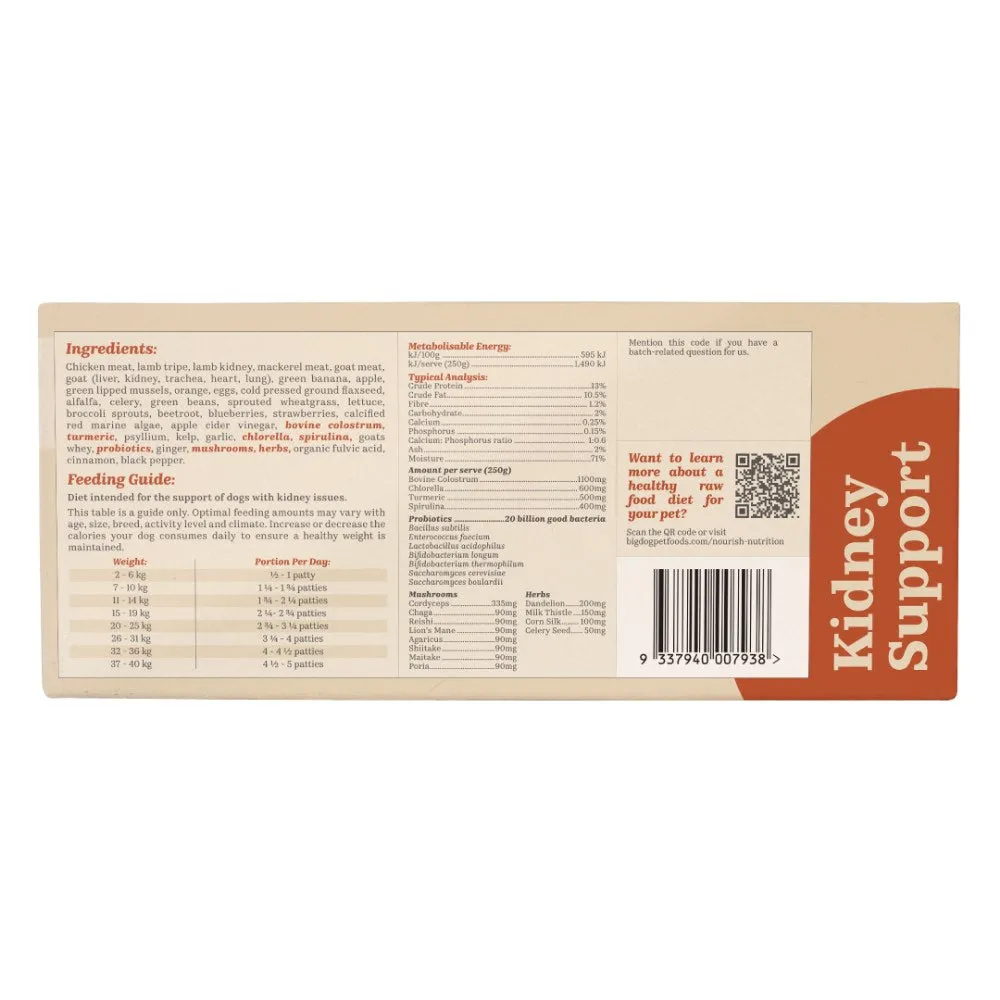 Big Dog Barf Nourish Nutrition Kidney Support Frozen Raw Dog Food 3kg