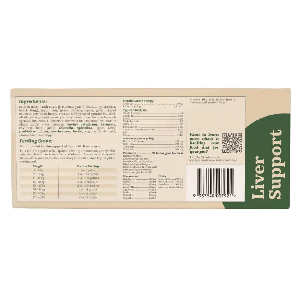 Big Dog Barf Nourish Nutrition Liver Support Frozen Raw Dog Food 3kg