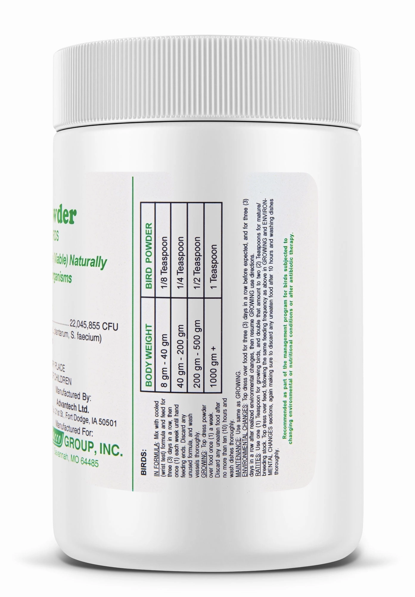 Bird-Powder (Probiotic) for All Birds, 16 oz