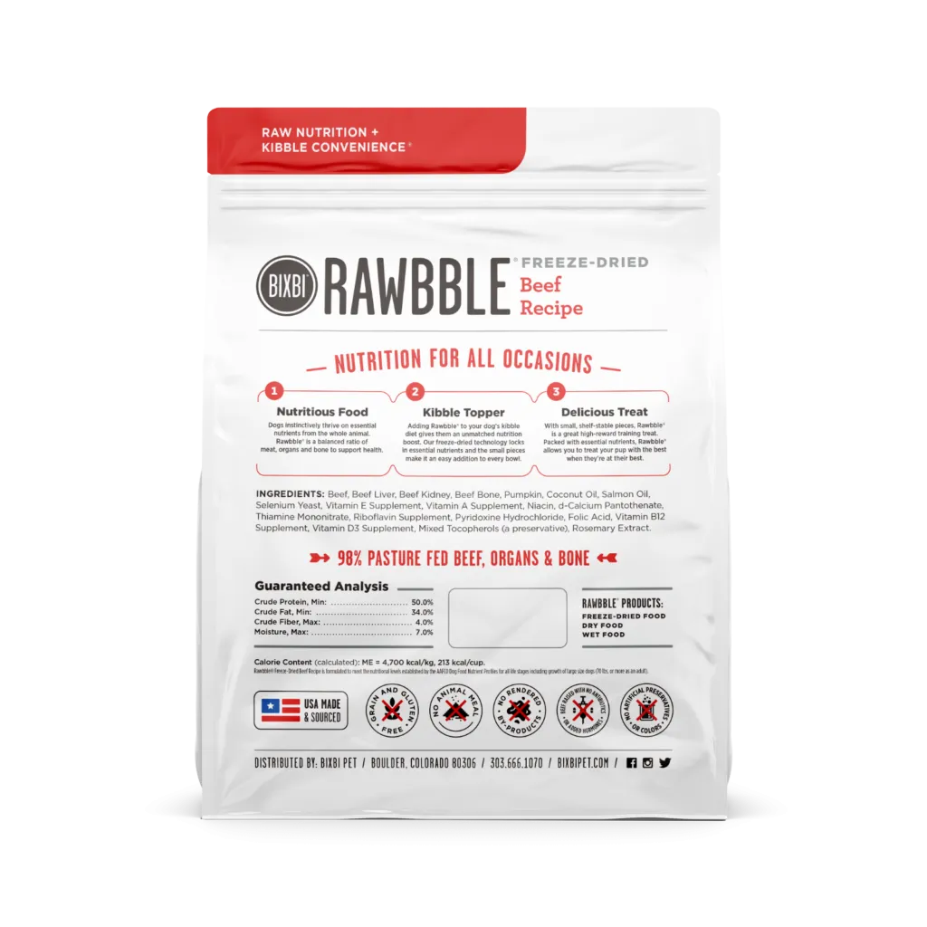 Bixbi RAWBBLE Freeze-Dried Dog Food Beef Recipe