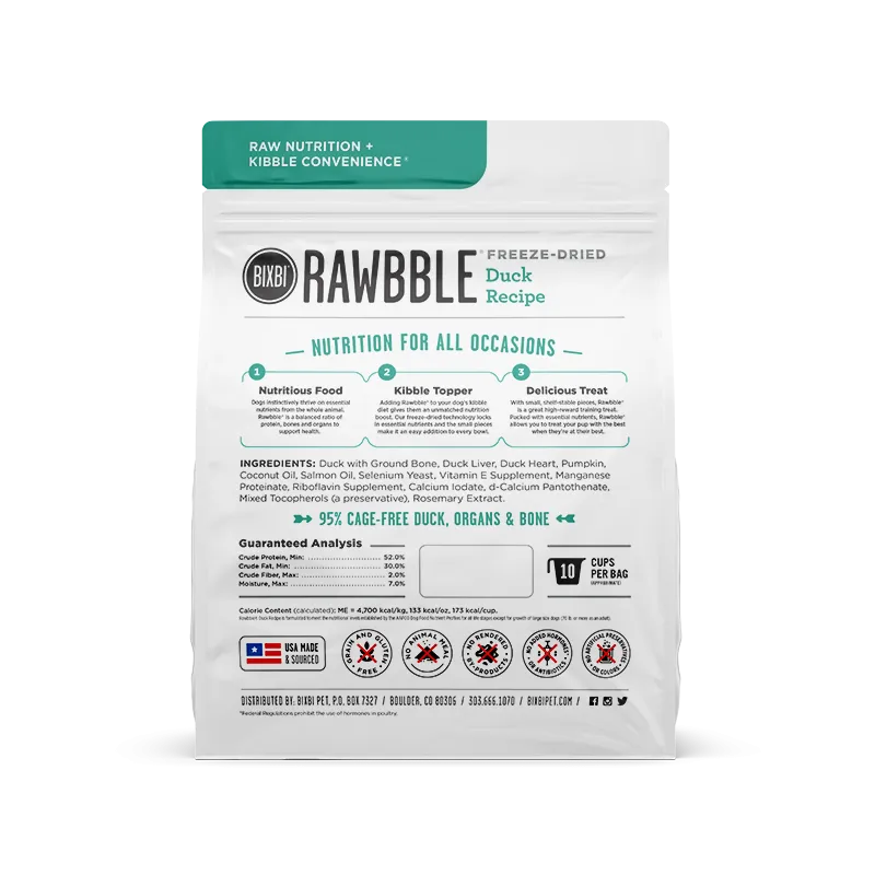Bixbi RAWBBLE Freeze-Dried Dog Food Duck Recipe