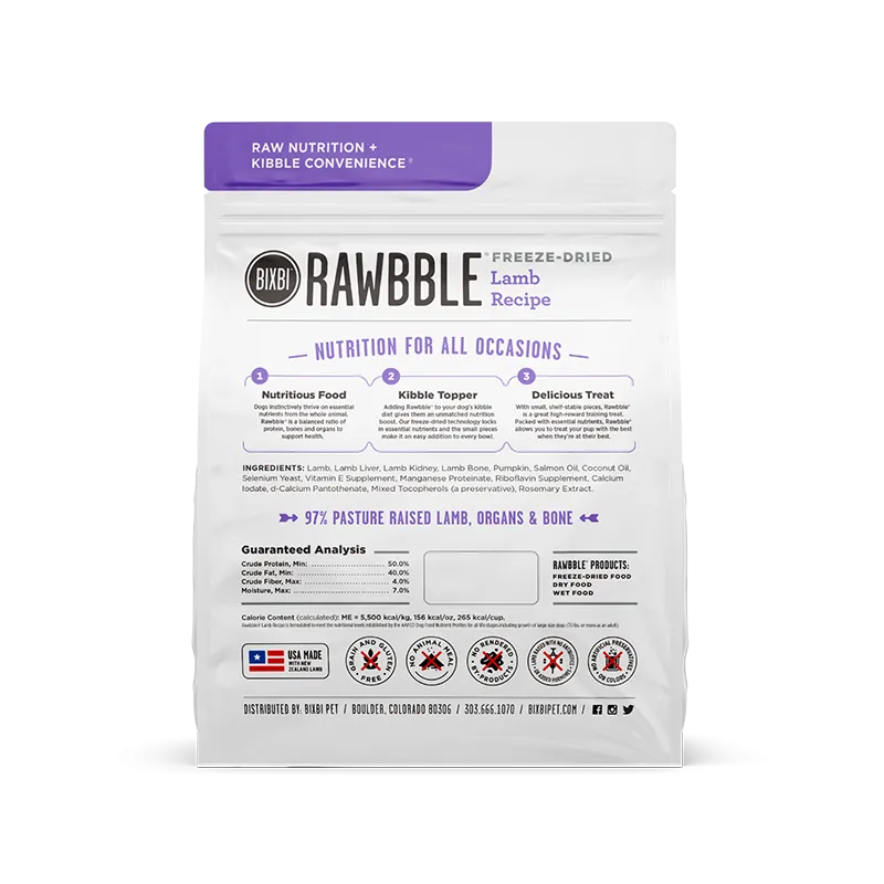 Bixbi RAWBBLE Freeze-Dried Dog Food Lamb Recipe