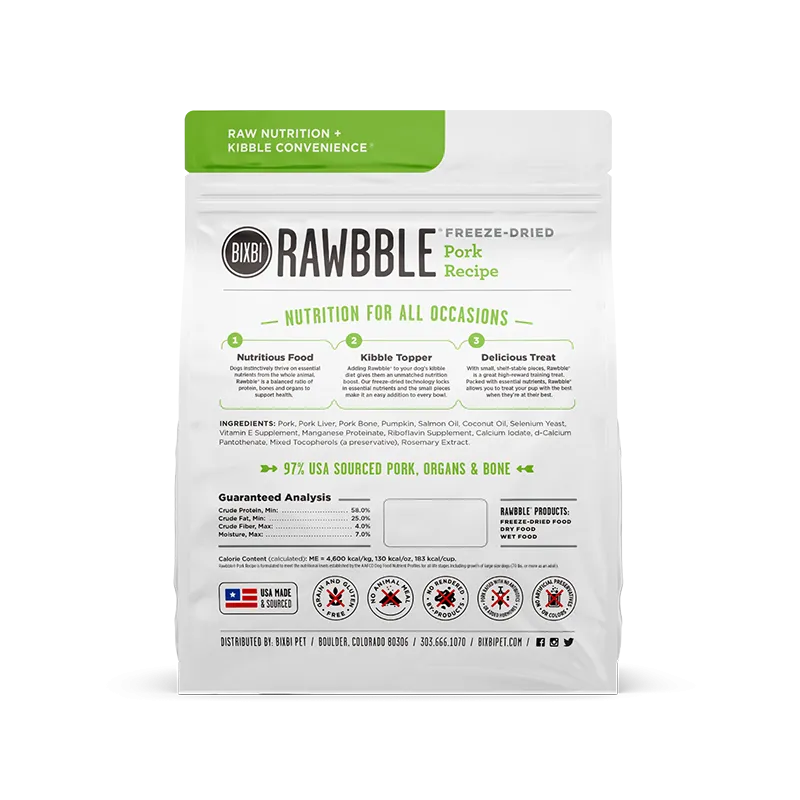 Bixbi RAWBBLE Freeze-Dried Dog Food Pork Recipe