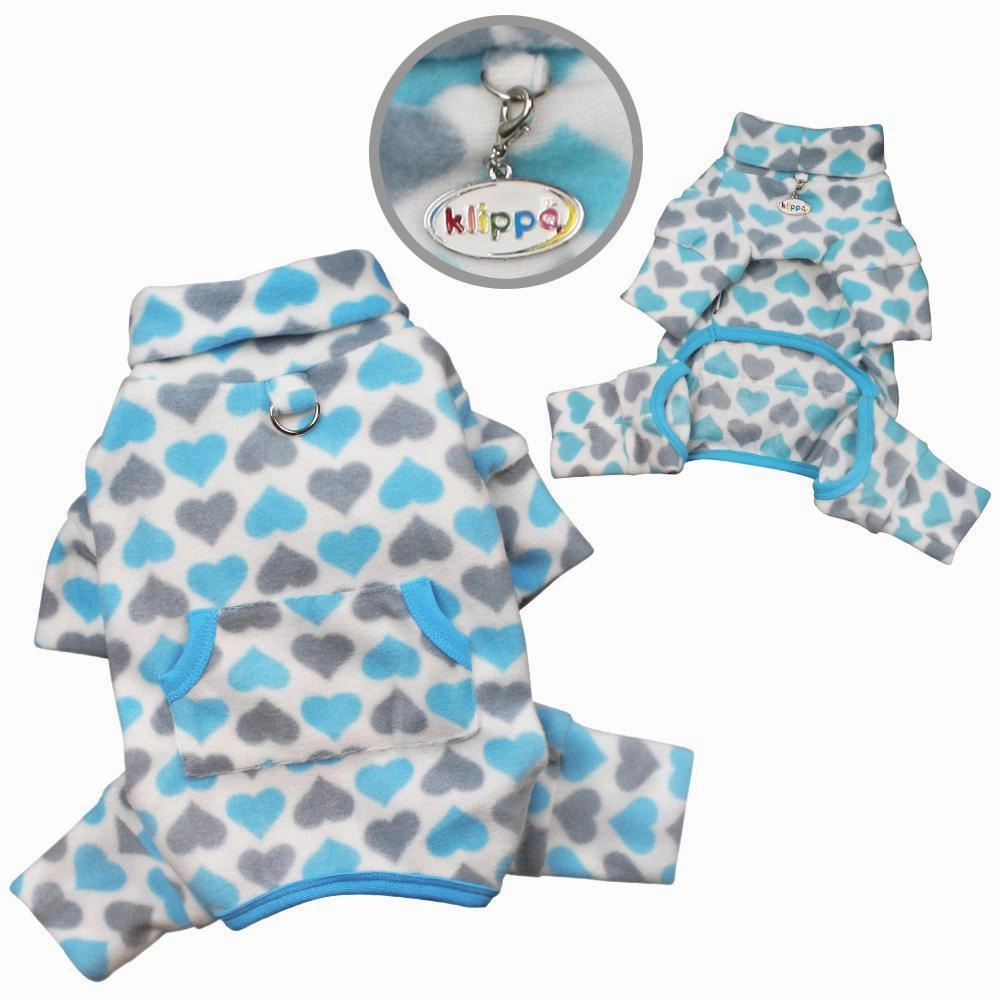 Blue And Grey Hearts Fleece Turtleneck Dog Pajamas