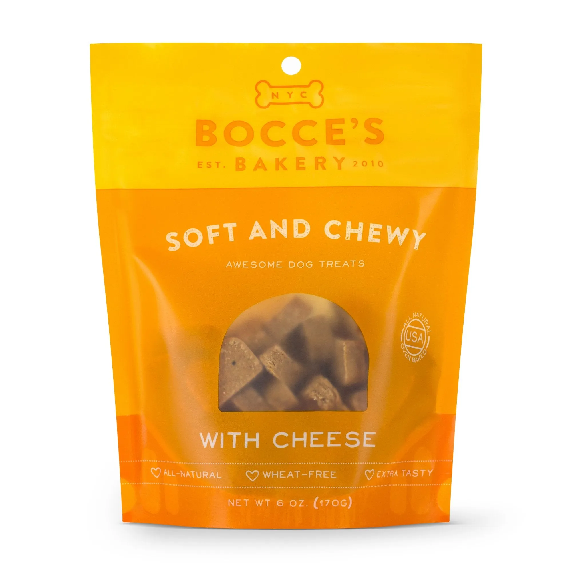 Bocces Basics Soft & Chewy Treats - Grain-Free Cheese 6oz bag