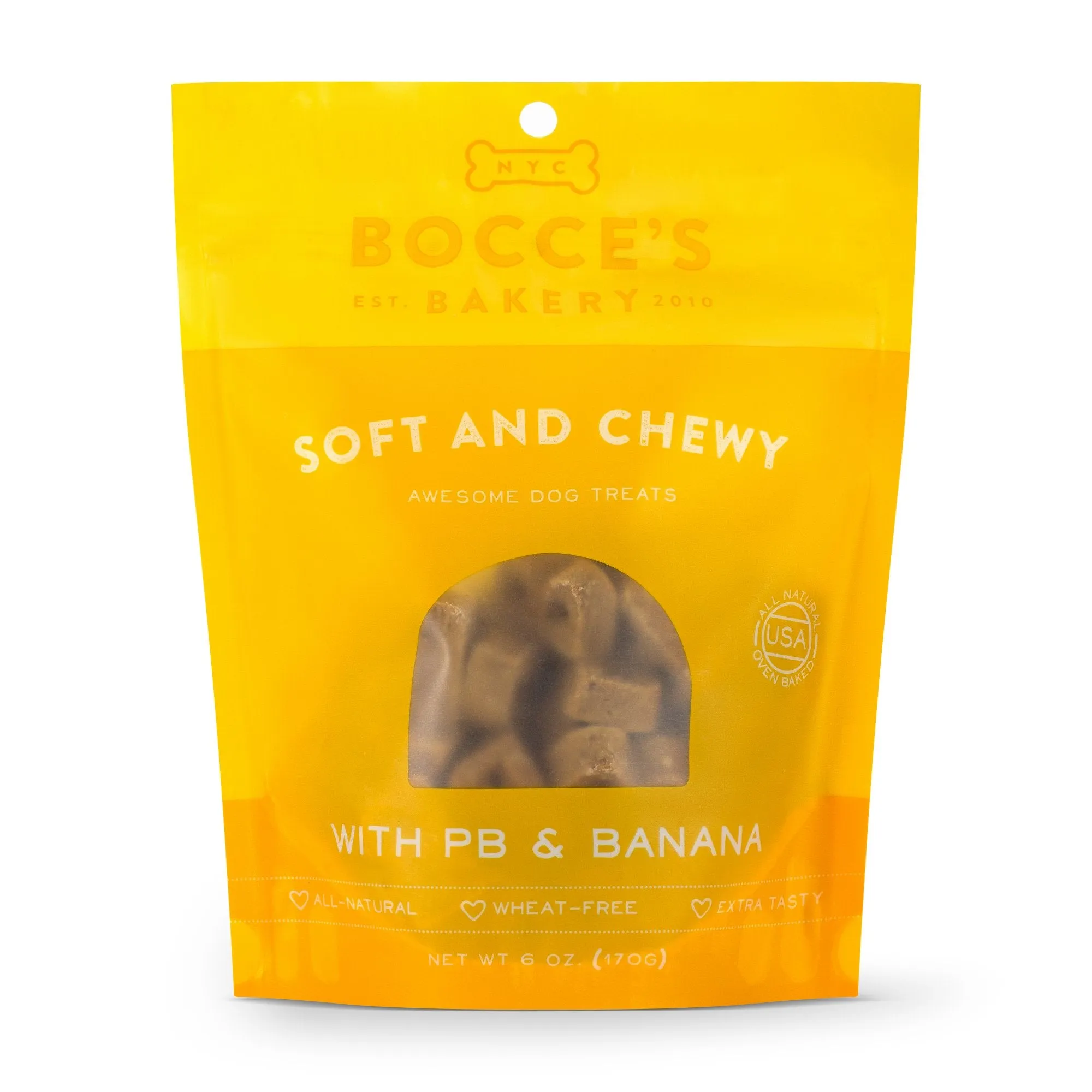 Bocces Basics Soft & Chewy Treats - Grain-Free PB & Banana 6oz bag