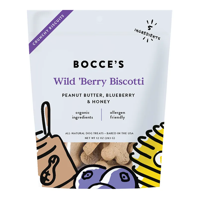 Bocces Small Batch Crunchy Dog Biscuits - Wild 'Berry Biscotti 12oz Bag