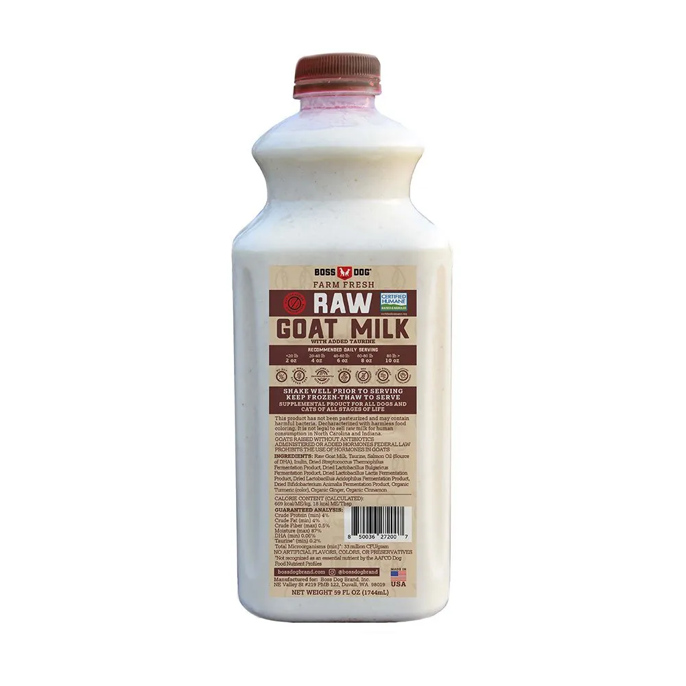 Boss Dog Frozen Farm Fresh Raw Goat Milk for Dogs & Cats 59oz Bottle *Special Order Only*