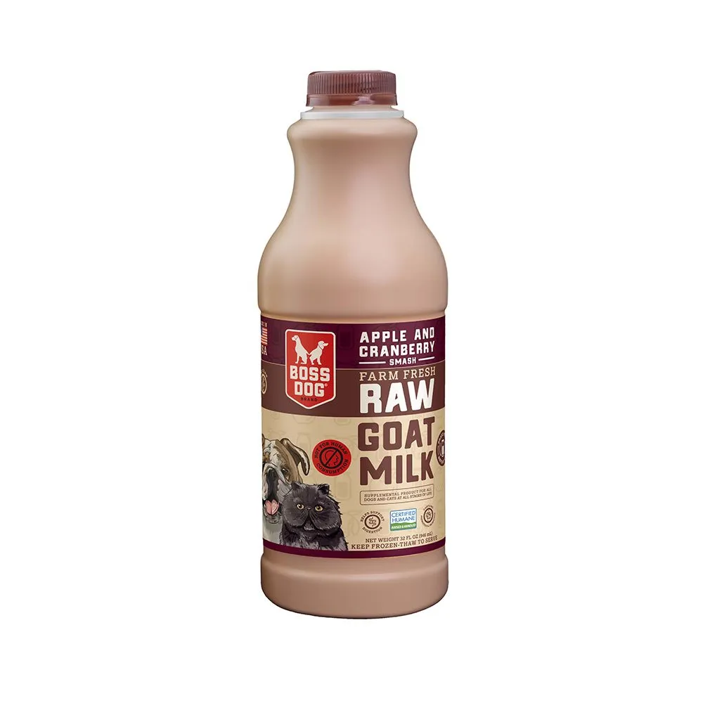 Boss Dog Frozen Farm Fresh Raw Goat Milk for Dogs & Cats - Apple & Cranberry Smash 32oz Bottle