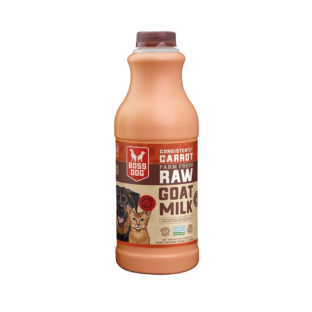 Boss Dog Frozen Farm Fresh Raw Goat Milk for Dogs & Cats - Consistently Carrot 32oz Bottle