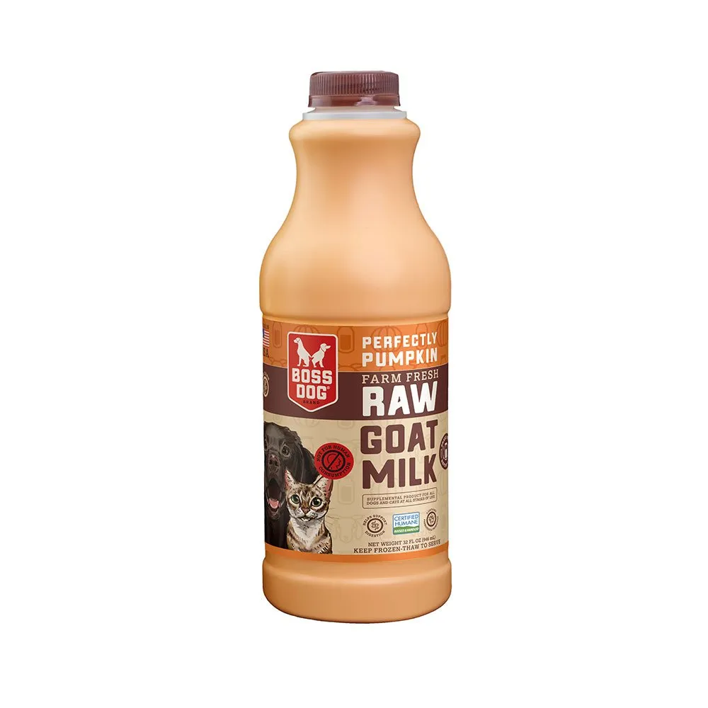 Boss Dog Frozen Farm Fresh Raw Goat Milk for Dogs & Cats - Perfectly Pumpkin 32oz Bottle