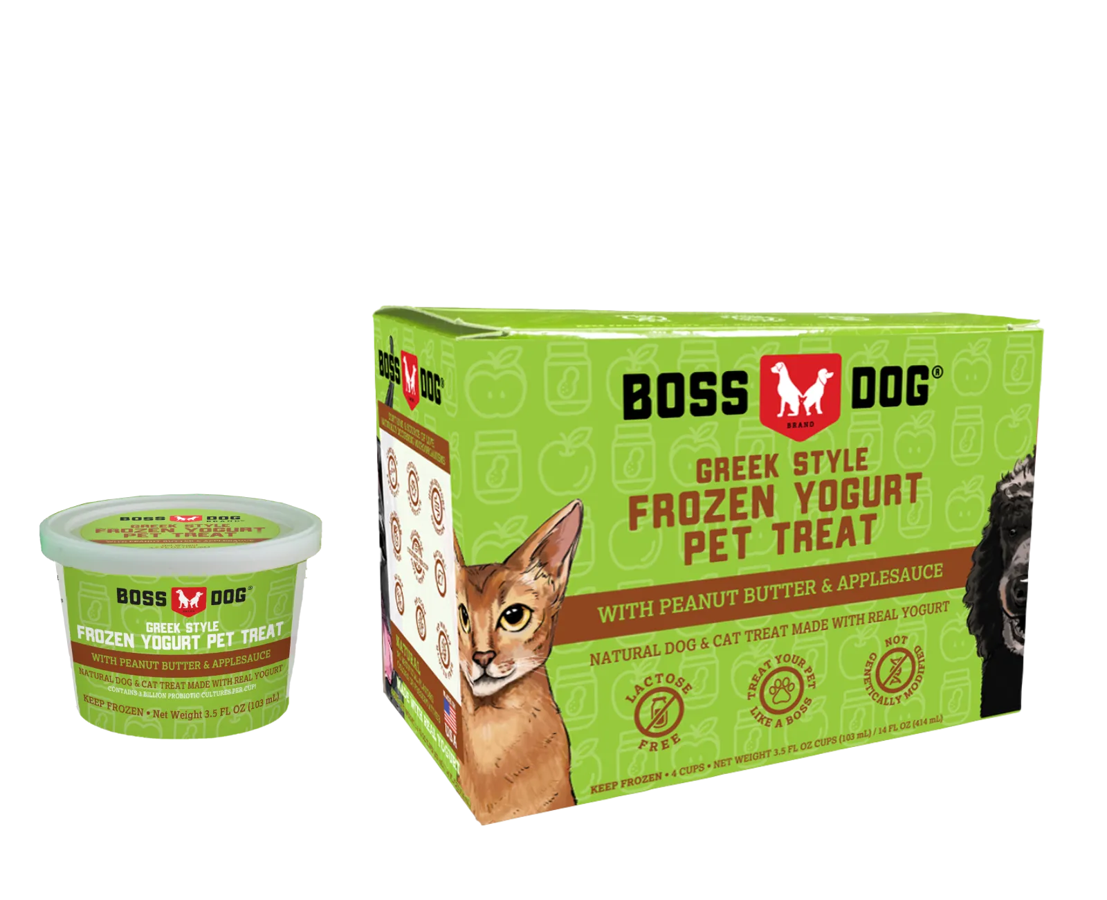 Boss Dog Greek Style Frozen Yogurt Pet Treat - Peanut Butter & Applesauce 3.5oz Cups 4-Pack