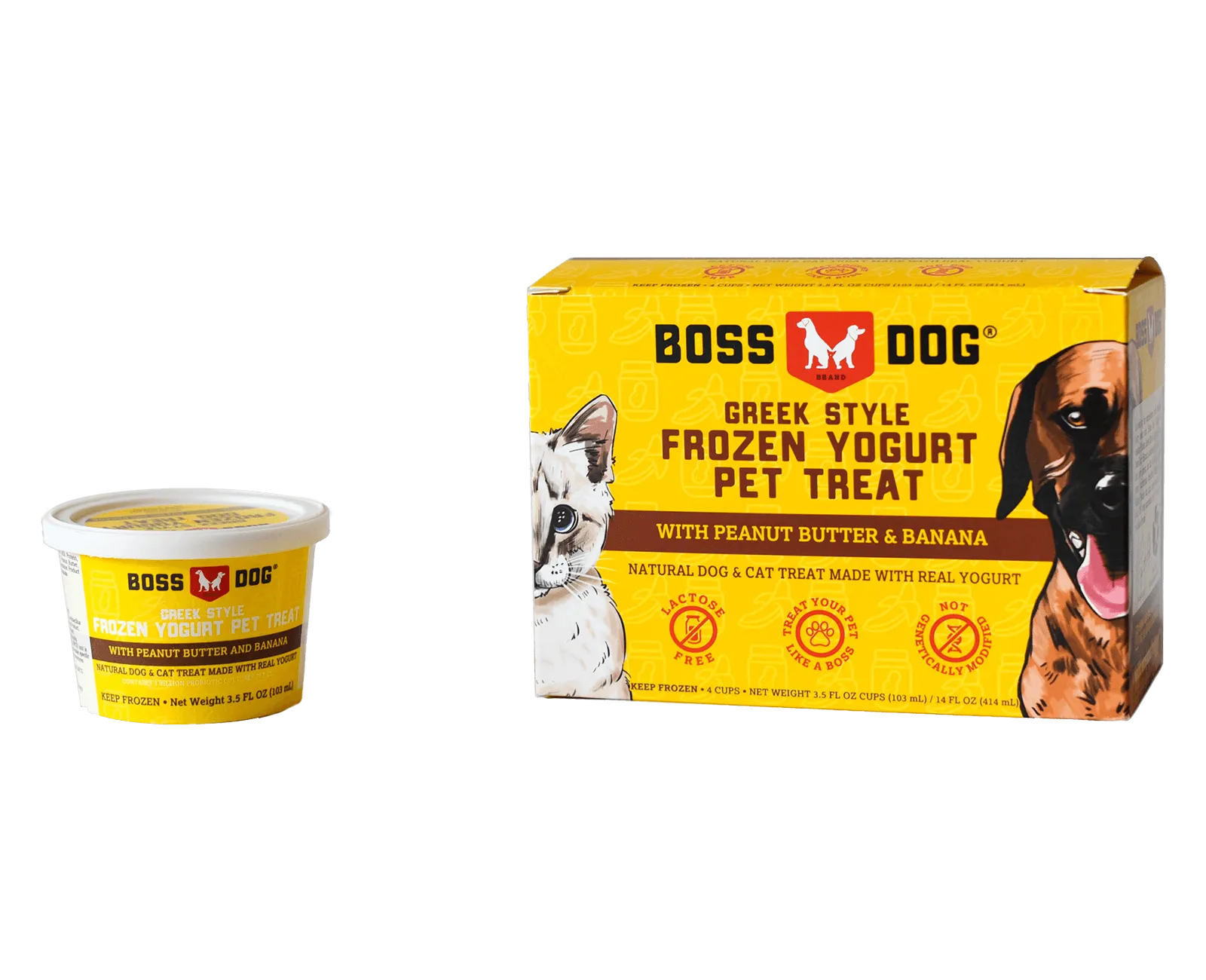 Boss Dog Greek Style Frozen Yogurt Pet Treat - Peanut Butter & Banana 3.5oz Cups 4-Pack