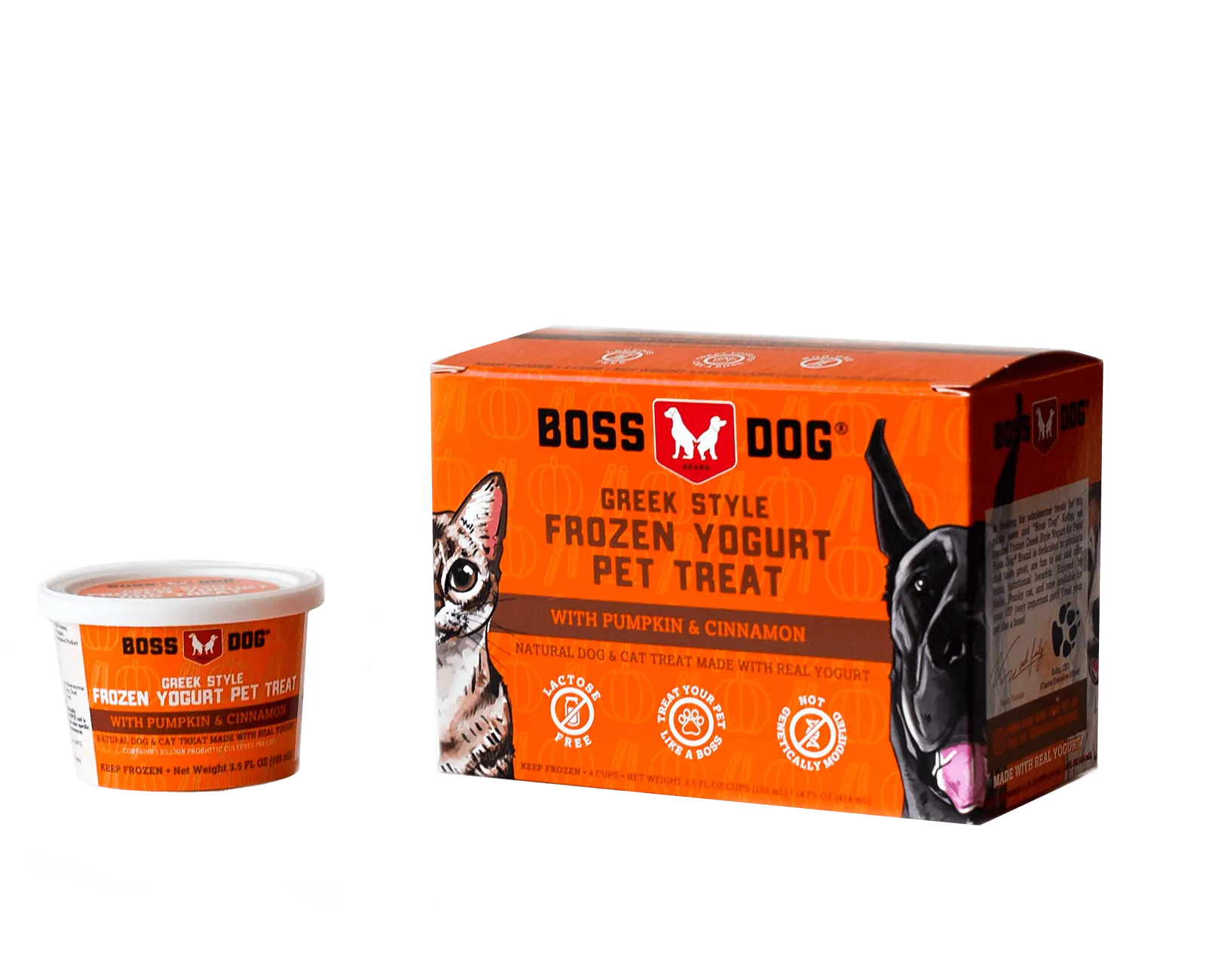 Boss Dog Greek Style Frozen Yogurt Pet Treat - Pumpkin & Cinnamon 3.5oz Cups 4-Pack