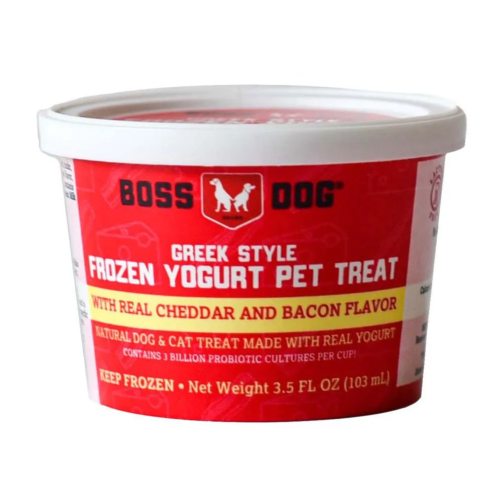 Boss Dog Greek Style Frozen Yogurt Pet Treat - Real Cheddar & Bacon Flavor 3.5oz Single Cup