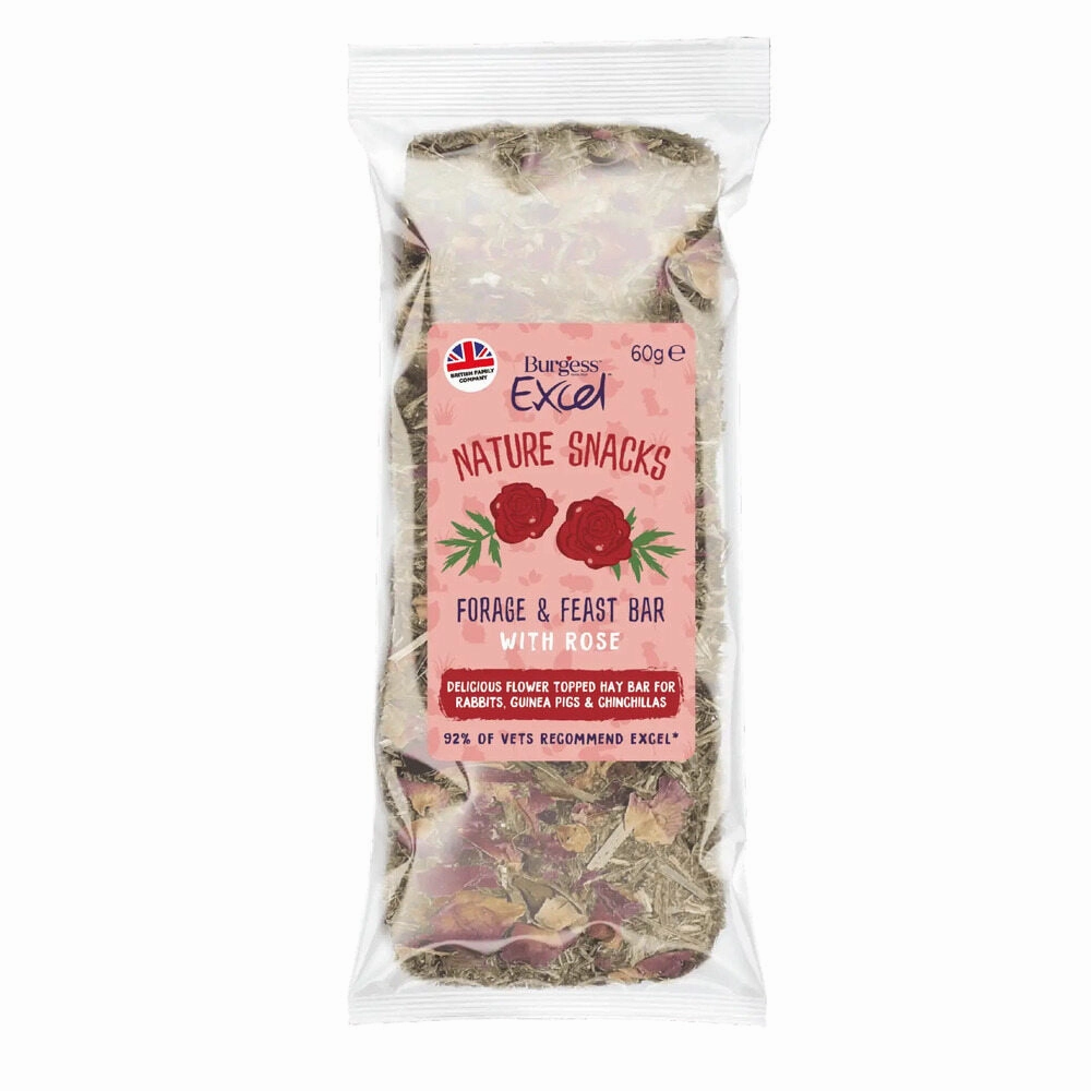 Burgess Excel Nature Snacks Forage & Feast Bar With Rose Hay Treat For Small Animals 60g