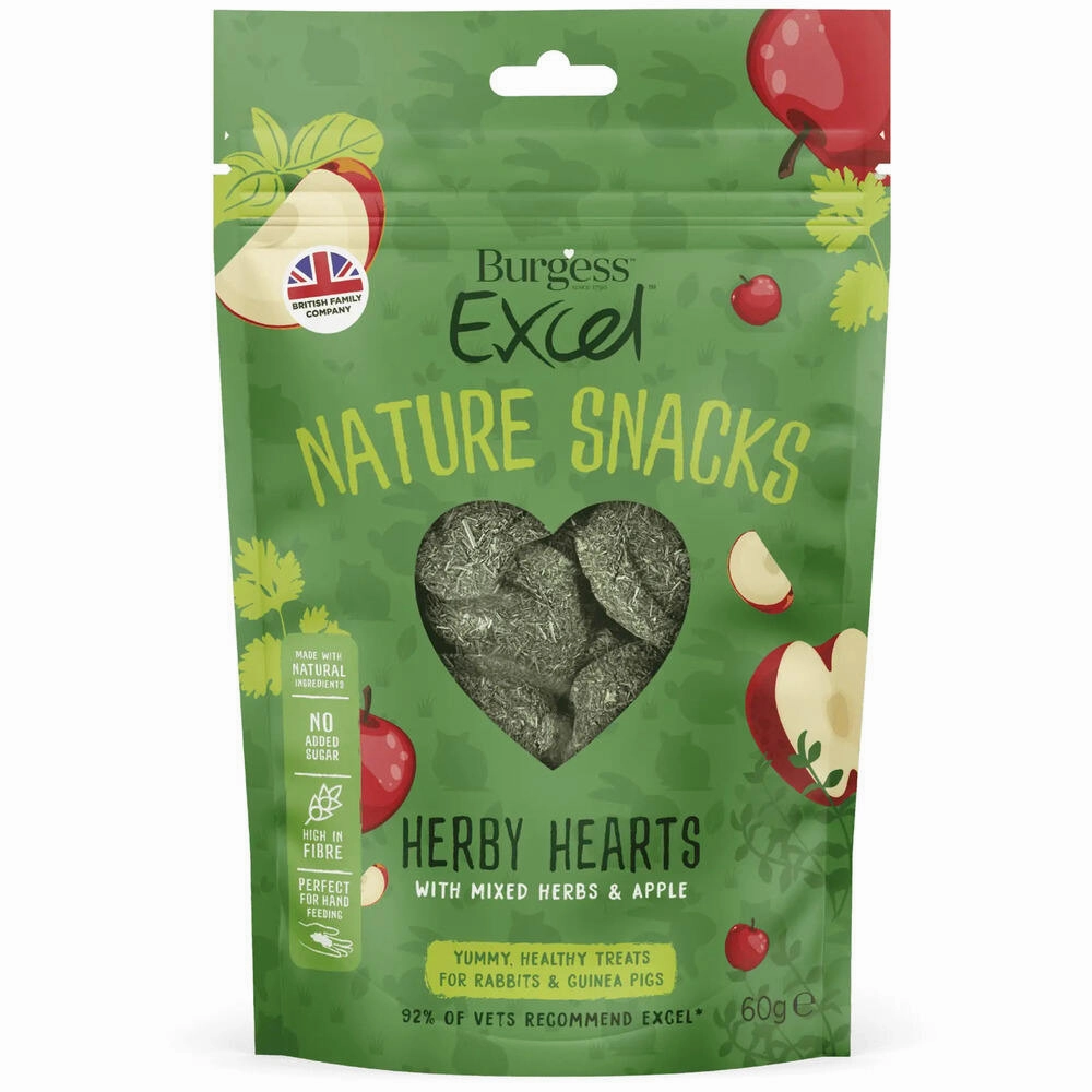 Burgess Excel Nature Snacks Herby Hearts Treats For Rabbits & Guinea Pigs 60g
