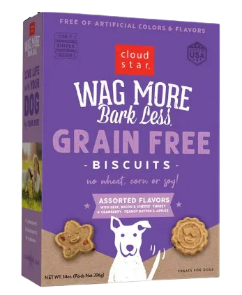 Cloud Star Wag More Bark Less Grain-Free Oven-Baked Biscuits Assorted Flavors 14oz Box