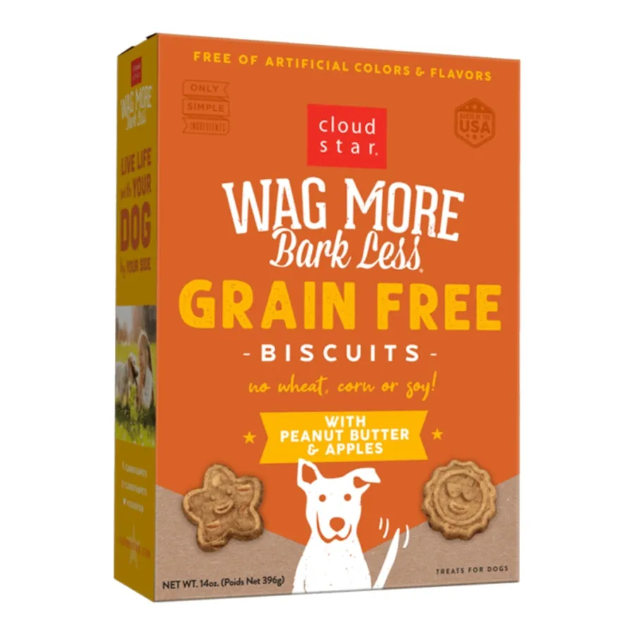 Cloud Star Wag More Bark Less Grain-Free Oven-Baked Biscuits Peanut Butter & Apple 14oz Box
