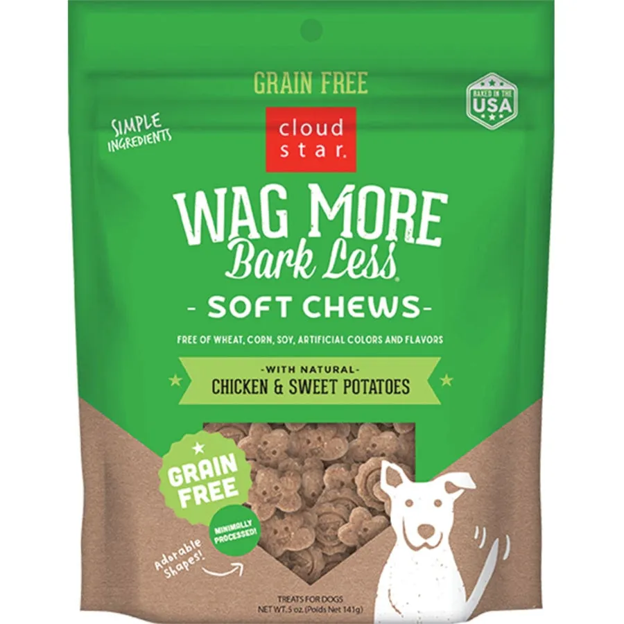 Cloud Star Wag More Bark Less Grain-Free Soft Chews for Dogs Chicken & Sweet Potato 5oz Bag