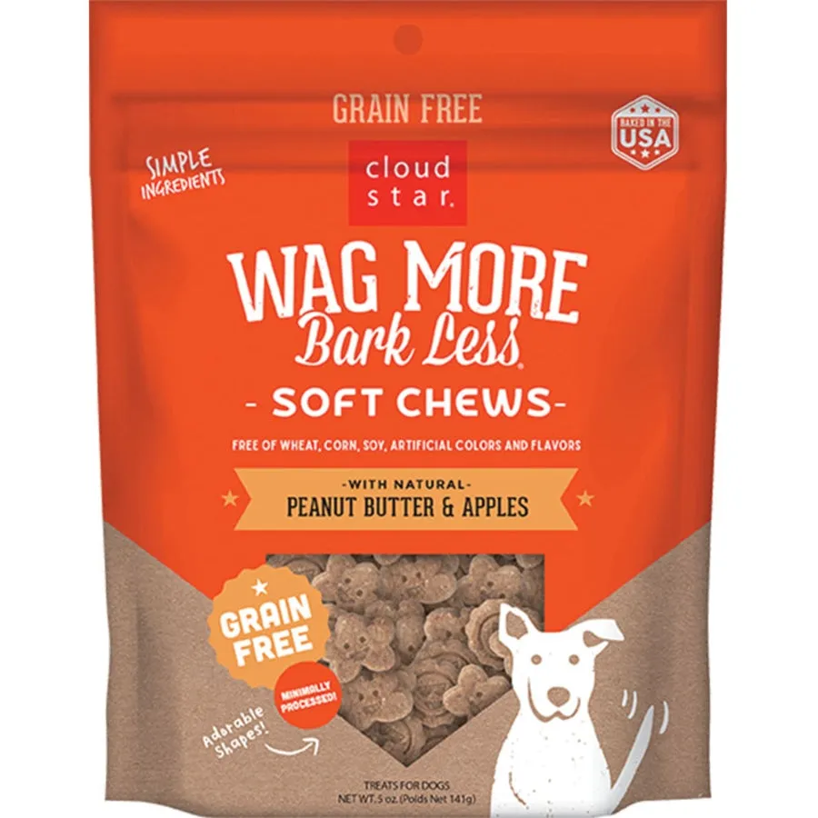 Cloud Star Wag More Bark Less Grain-Free Soft Chews for Dogs Peanut Butter & Apple 5oz Bag