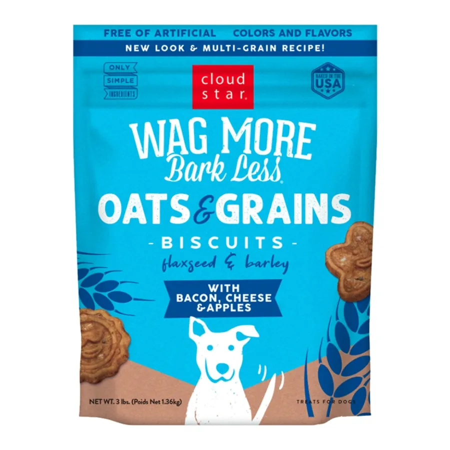 Cloud Star Wag More Bark Less Oats & Grains Biscuits Bacon, Cheese & Apple 3lb Bag
