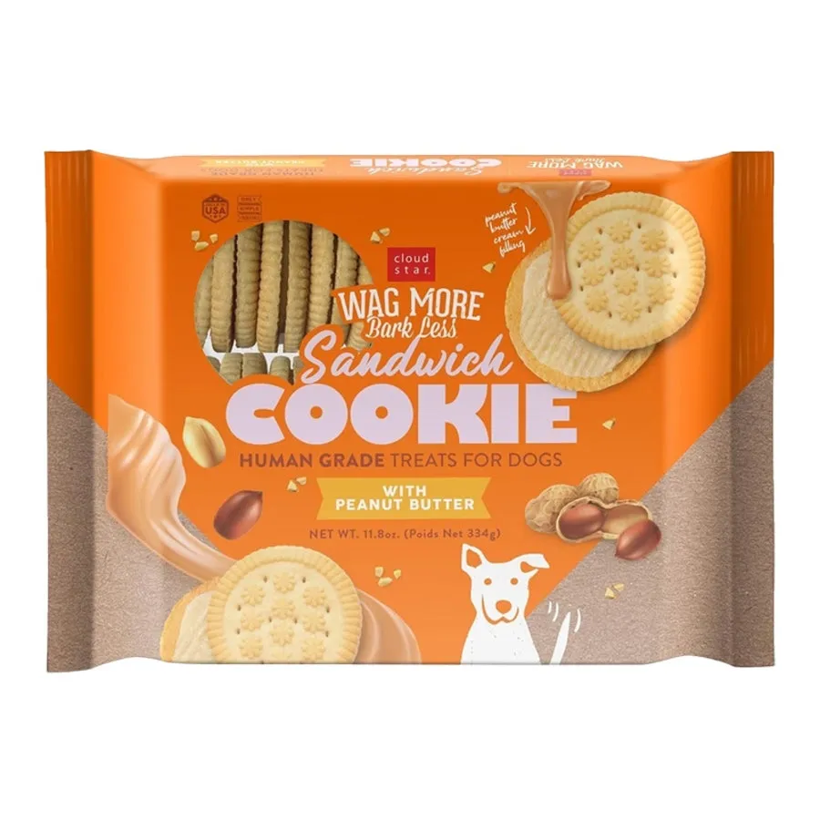 Cloud Star Wag More Bark Less Sandwich Cookies for Dogs Peanut Butter 11.8oz Bag