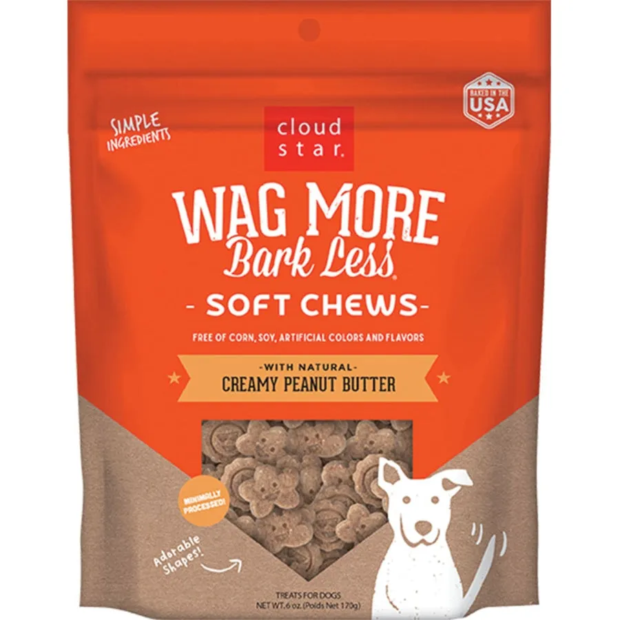 Cloud Star Wag More Bark Less Soft Chews for Dogs Peanut Butter 6oz Bag