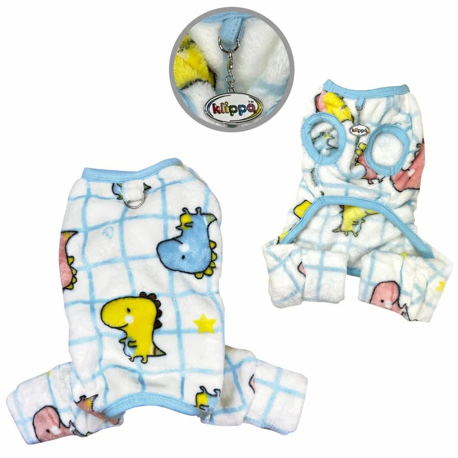 Colorful Dinosaurs Ultra Plush Front Sleeveless Dog Pajamas