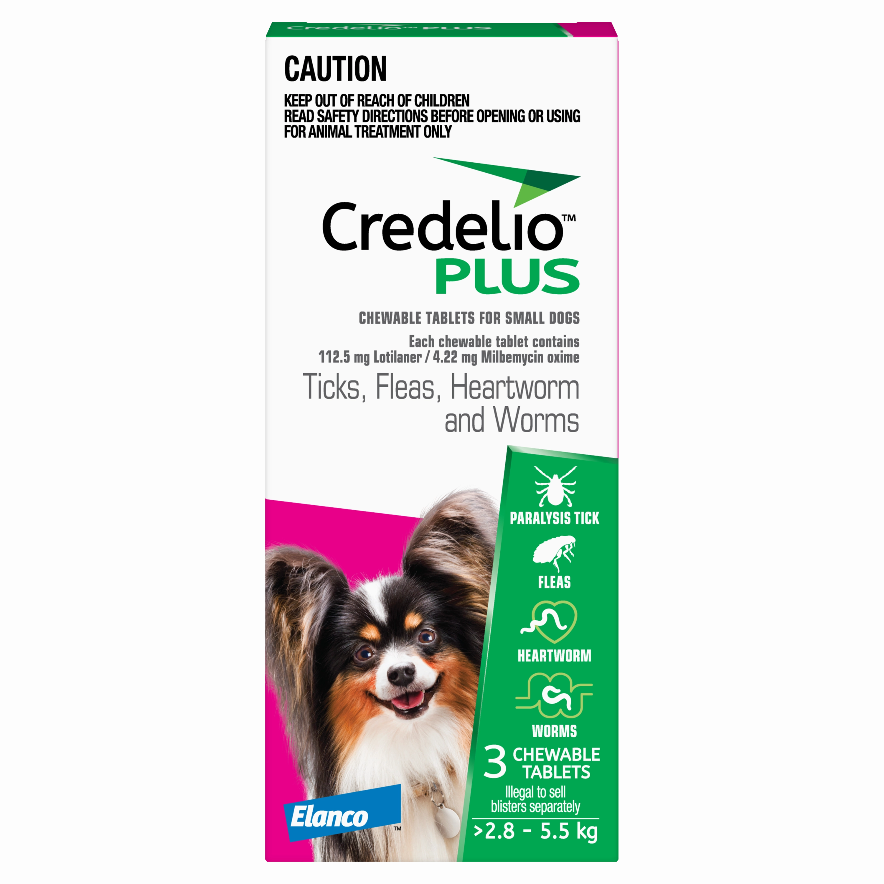 Credelio Plus - Chewable Tablets for Small Dogs (2.5-5.5kg) (3pk)