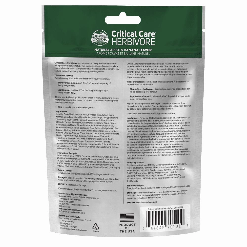 Critical Care Herbivore Diet,  Apple Banana