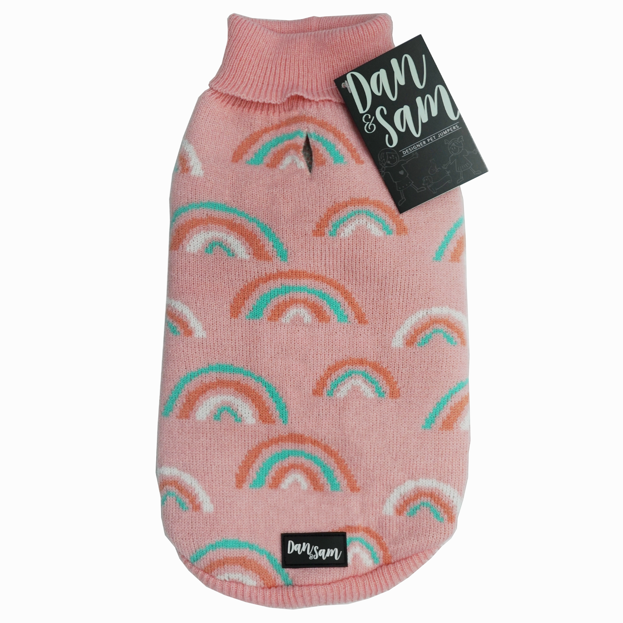 Dan & Sam - Dog Jumper (Pink Rainbows) - 16cm