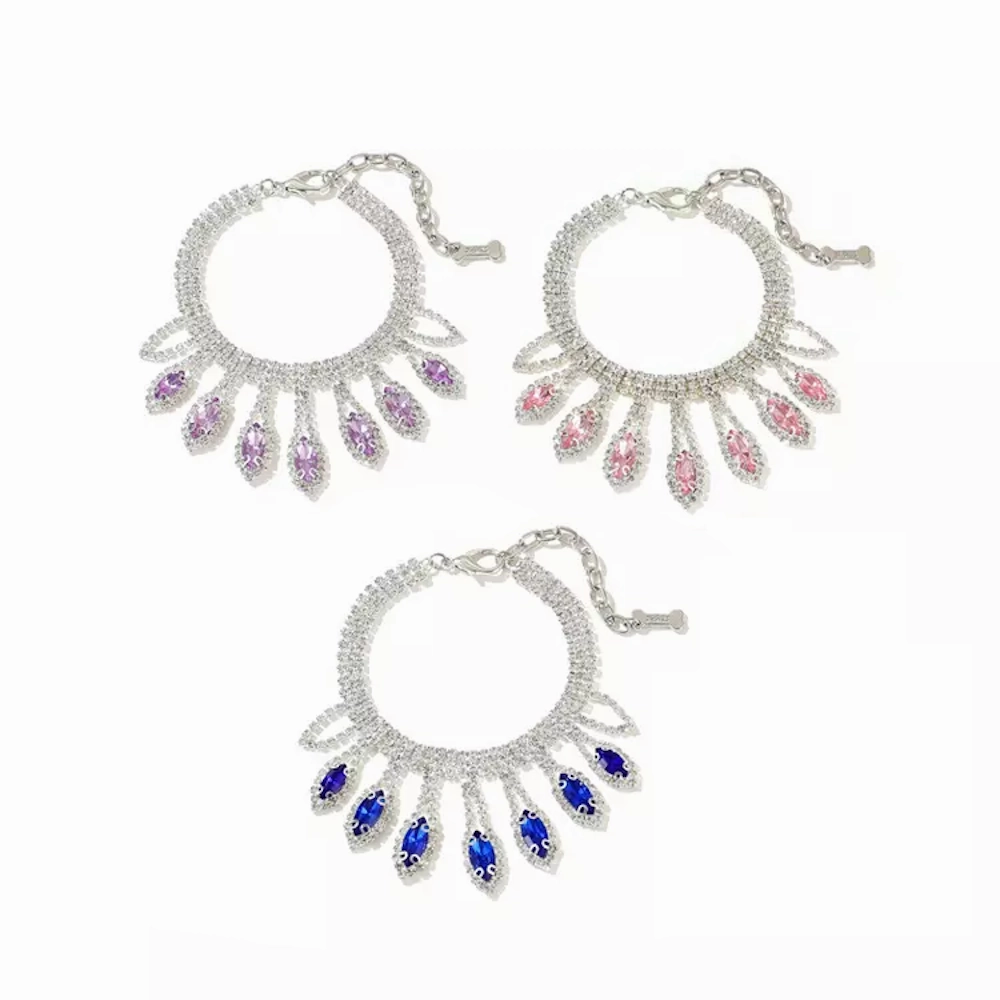 Diamante Tear Drop Dog Necklace - Lavender