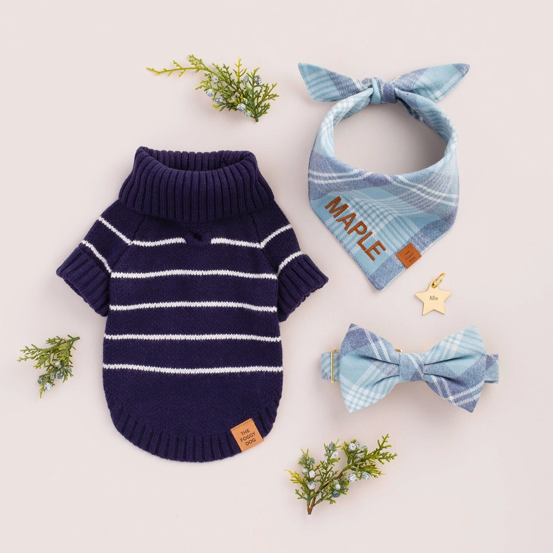 Dog and Cat Bandana: Blue Frost Plaid Flannel