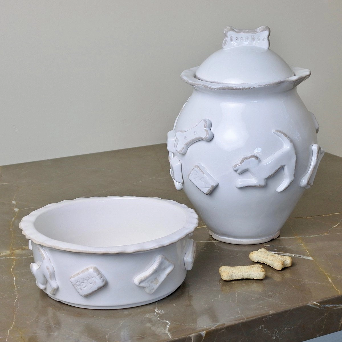 Dog Treat Jar French White