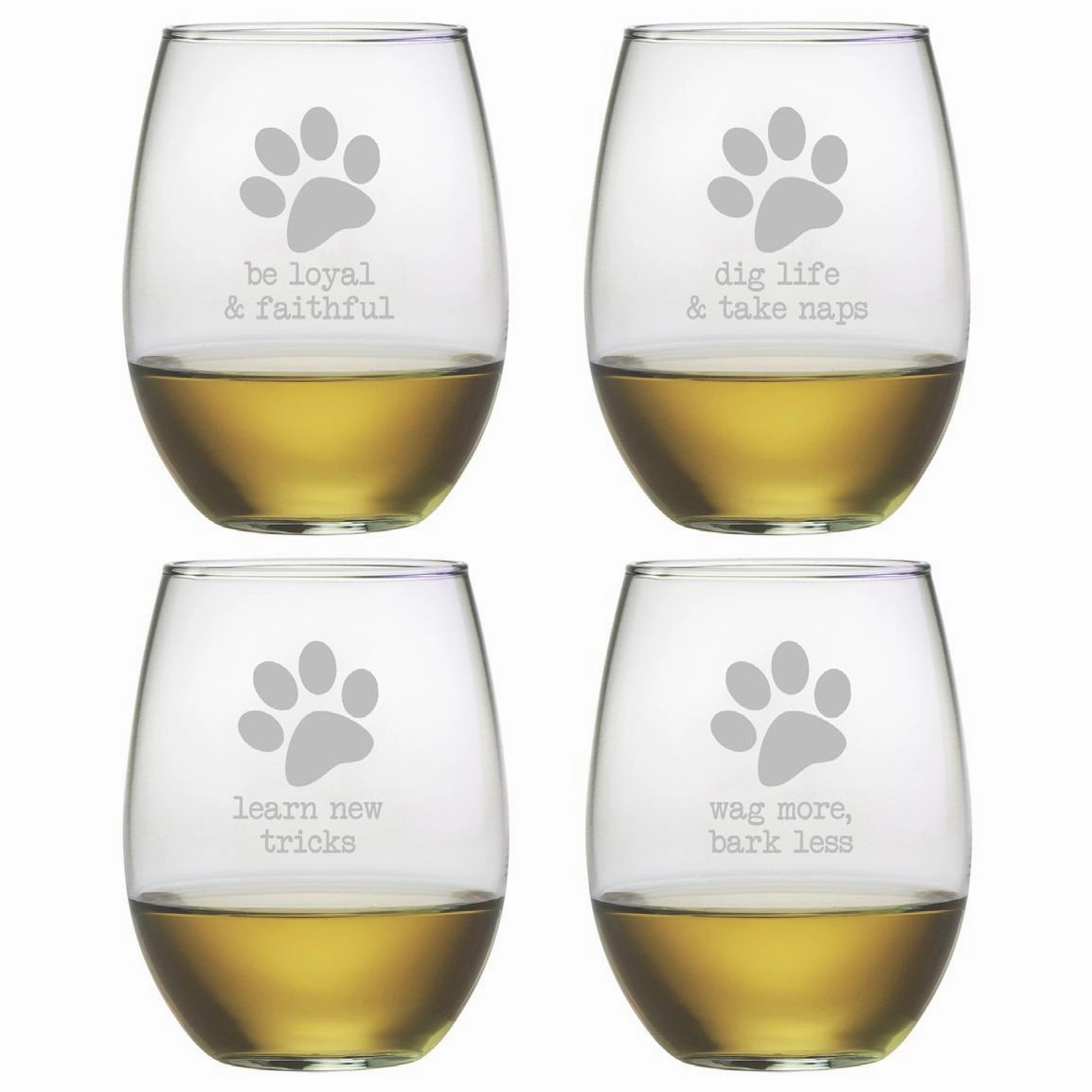 Dog Wisdom Stemless Wine Glasses, Set Of 4