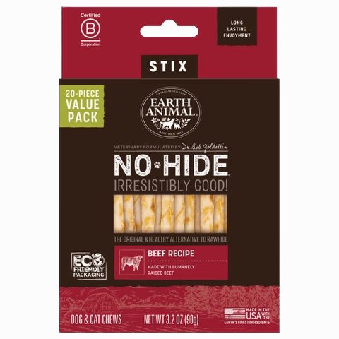 Earth Animal No-Hide Chews Packages - Beef Stix 20pk