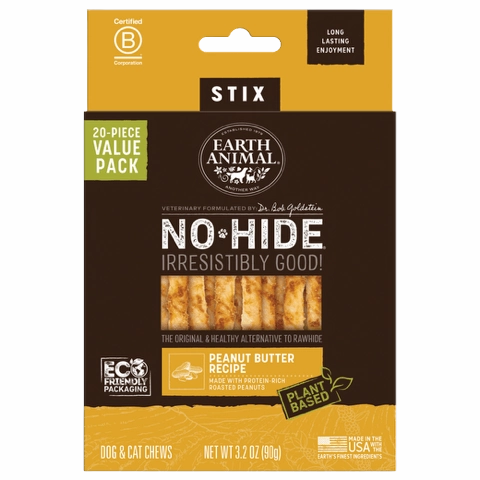 Earth Animal No-Hide Chews Packages - Peanut Butter Stix 20pk