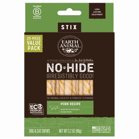Earth Animal No-Hide Chews Packages - Pork Stix 20pk